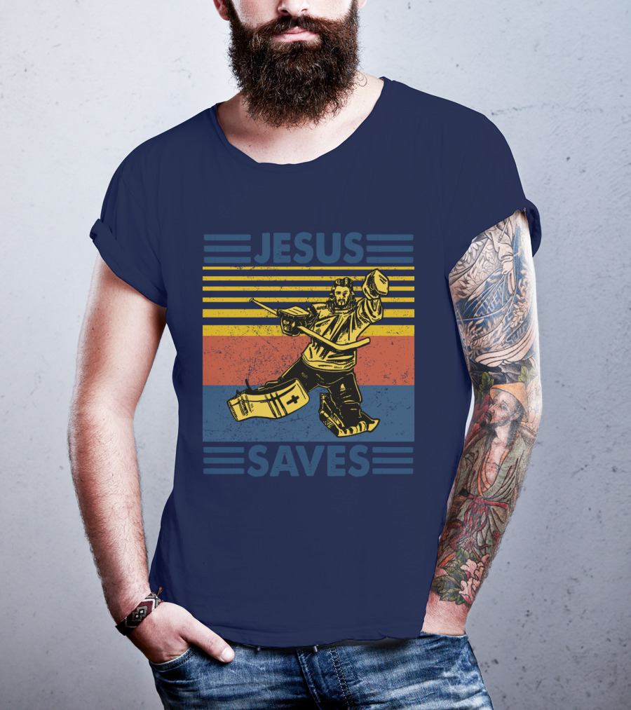Hockey Jesus Saves Vintage Style Goalie T-Shirt