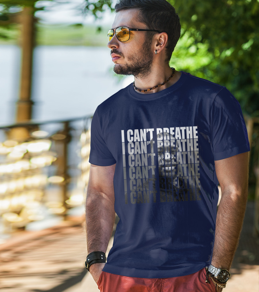 I Can't Breathe Repeated Text With Image Of George Floyd T-Shirt