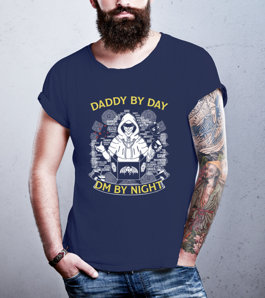 Daddy By Day DM By Night Dungeons Dragons Dice Fantasy Roleplay Adventure Game Master Oversized T-Shirt