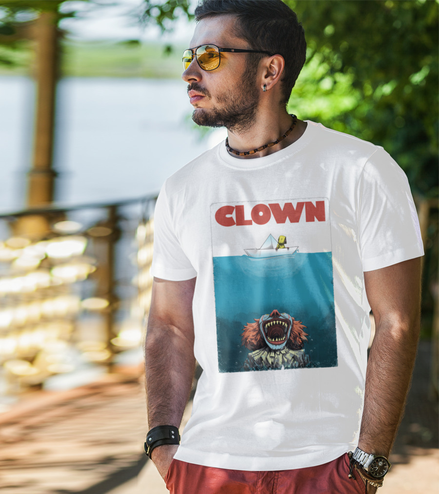 CLOWN Pennywise With Paper Boat Mashup Jaws Homage T-Shirt