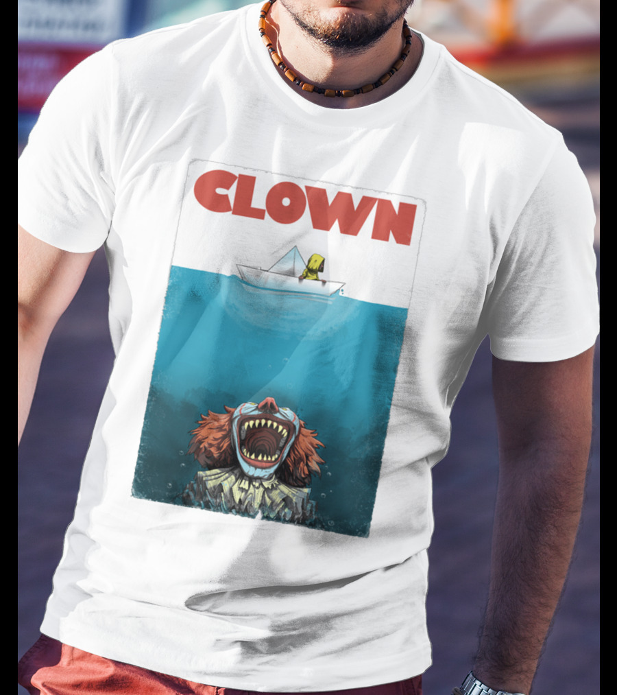 CLOWN Pennywise With Paper Boat Mashup Jaws Homage T-Shirt