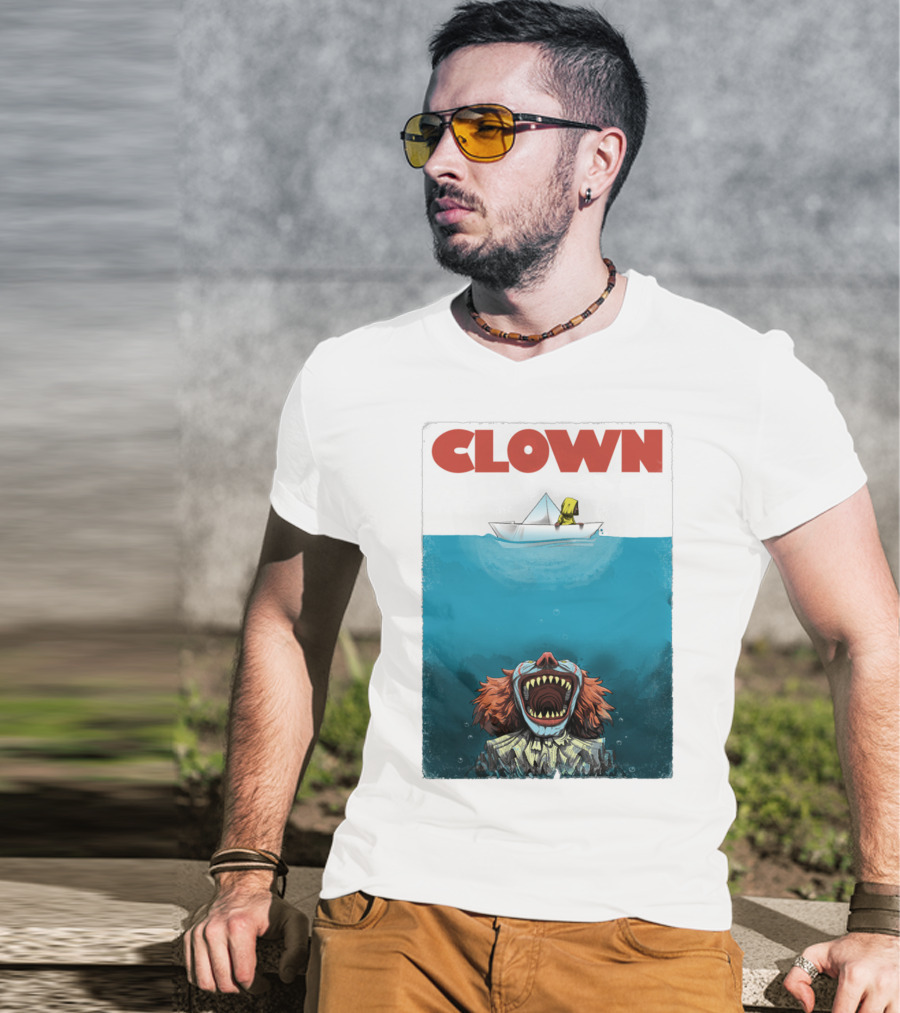CLOWN Pennywise With Paper Boat Mashup Jaws Homage T-Shirt
