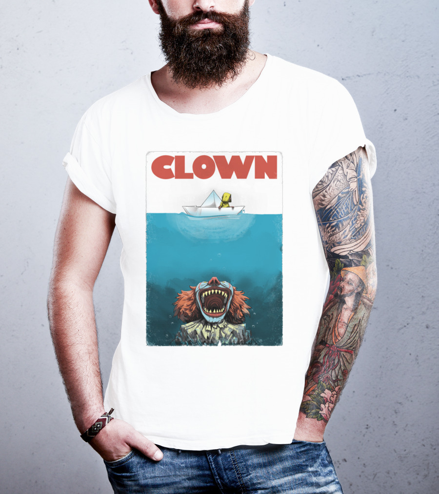 CLOWN Pennywise With Paper Boat Mashup Jaws Homage T-Shirt