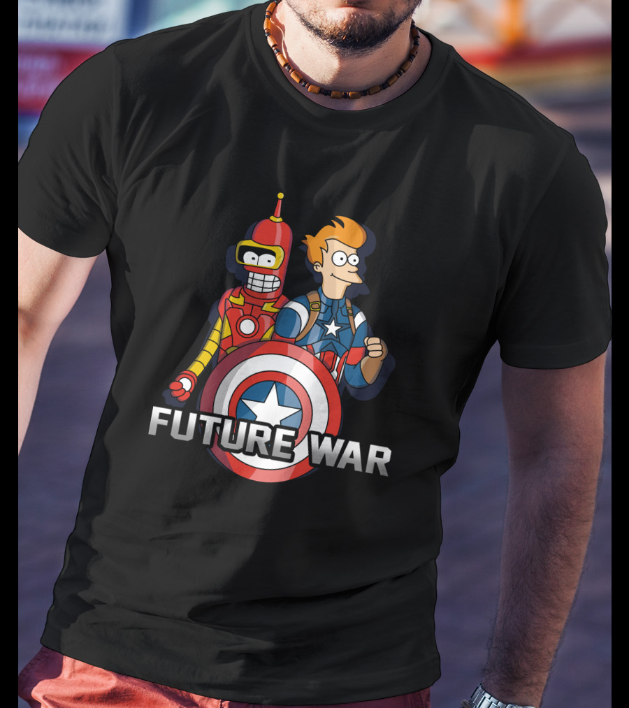 Futurama Future War Bender Fry Captain America Shield T-Shirt
