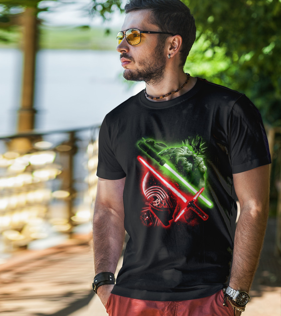 Grandmaster Yoda Darth Vader Kylo Ren Lightsaber Star Wars T-Shirt
