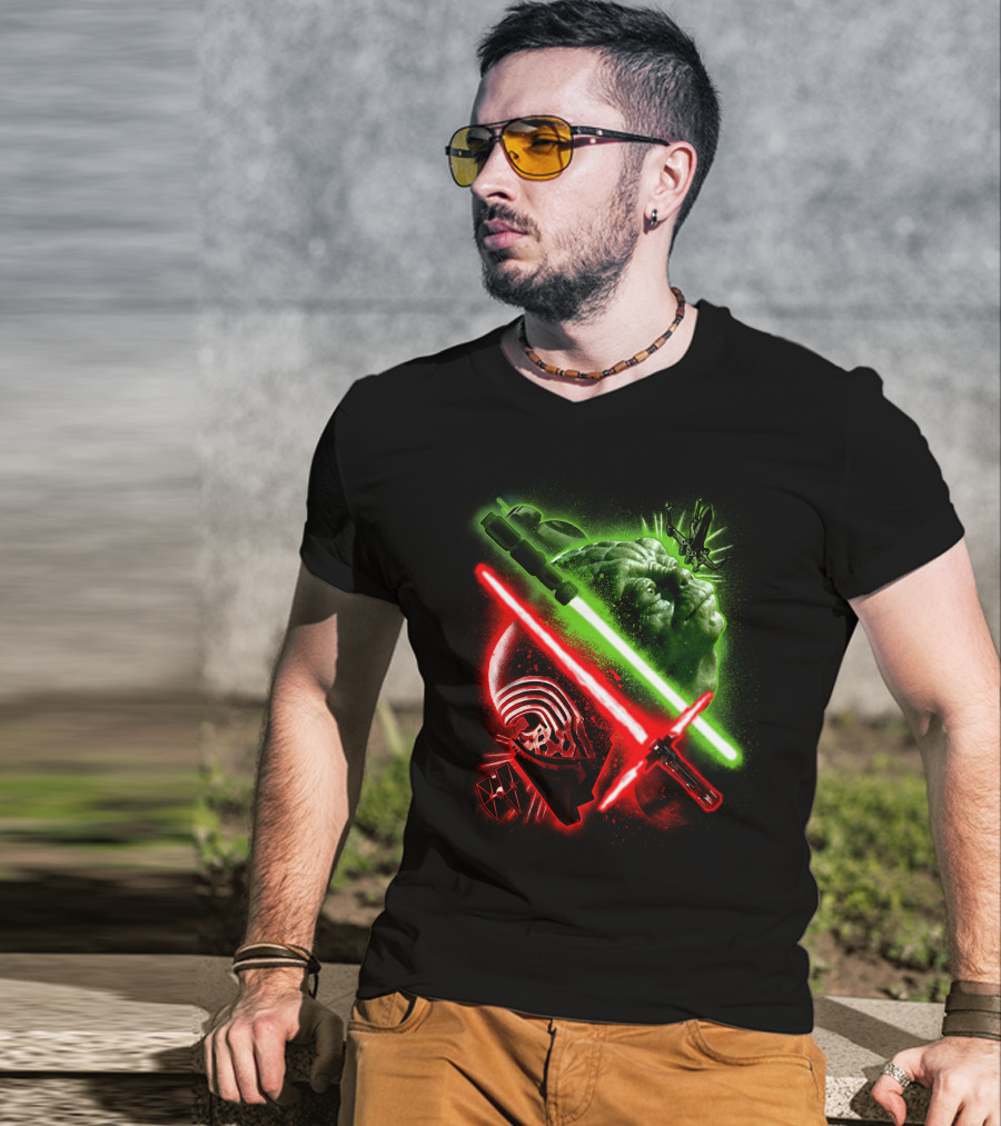 Grandmaster Yoda Darth Vader Kylo Ren Lightsaber Star Wars T-Shirt