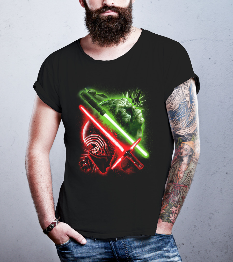 Grandmaster Yoda Darth Vader Kylo Ren Lightsaber Star Wars T-Shirt