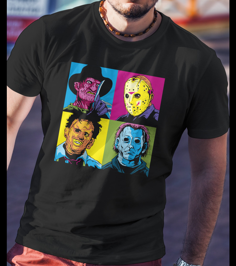 Freddy Jason Leatherface Michael Myers Horror Pop Art 4 Face T-Shirt