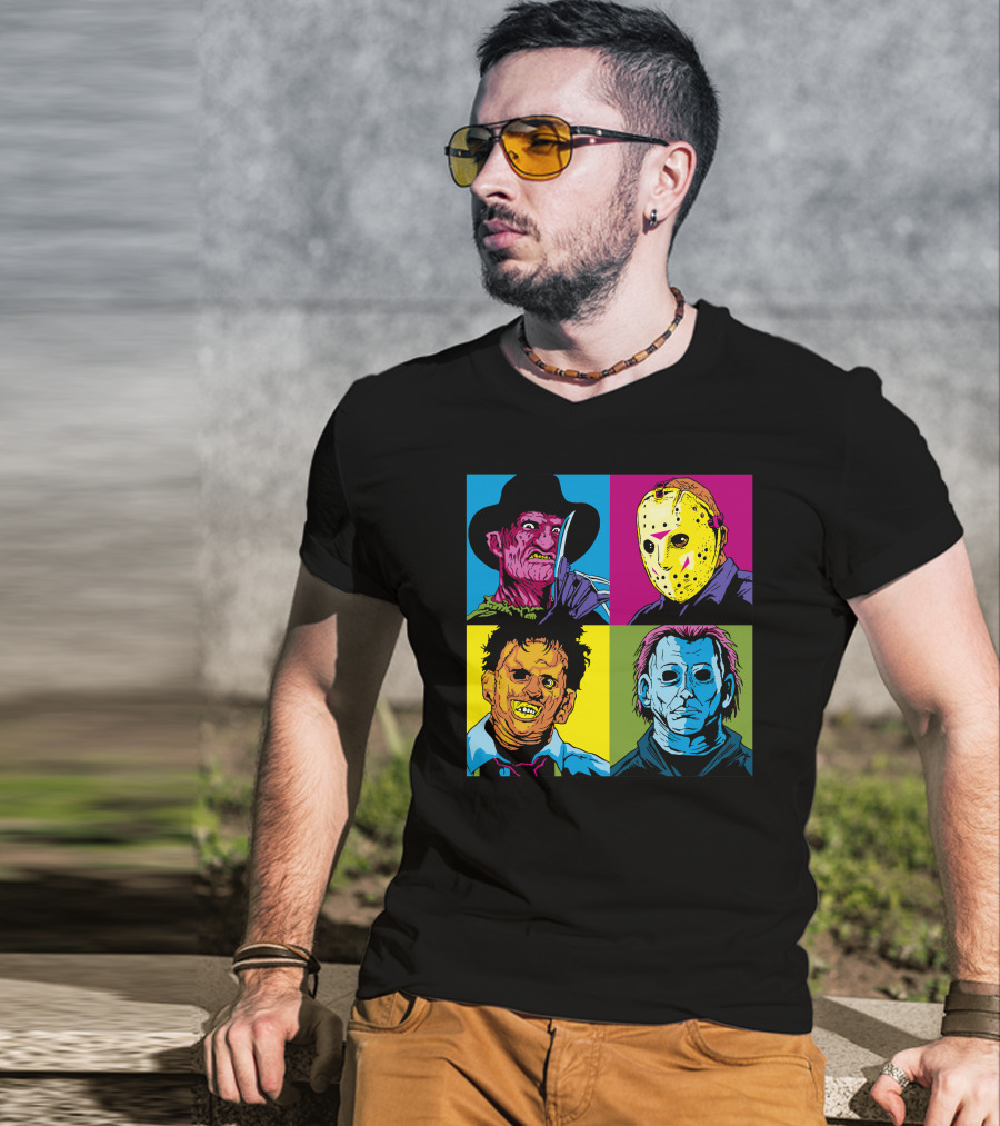 Freddy Jason Leatherface Michael Myers Horror Pop Art 4 Face T-Shirt