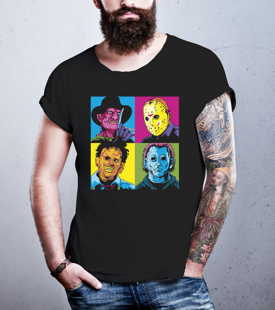 Freddy Jason Leatherface Michael Myers Horror Pop Art 4 Face T-Shirt