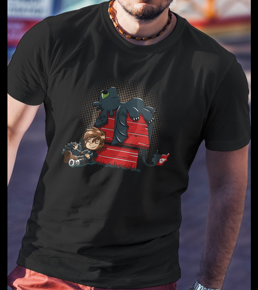 How To Train Your Dragon Peanuts Mashup Hiccup And Toothless On Red Doghouse T-Shirt