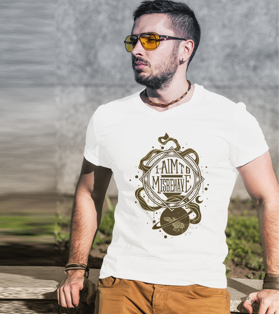 I Aim To Misbehave Firefly Serenity In Space With Gold Rings And Stars T-Shirt