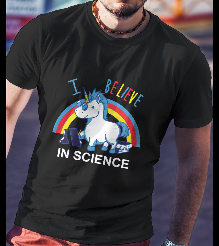 I Believe In Science Unicorn Rainbow Lab Glasses T-Shirt