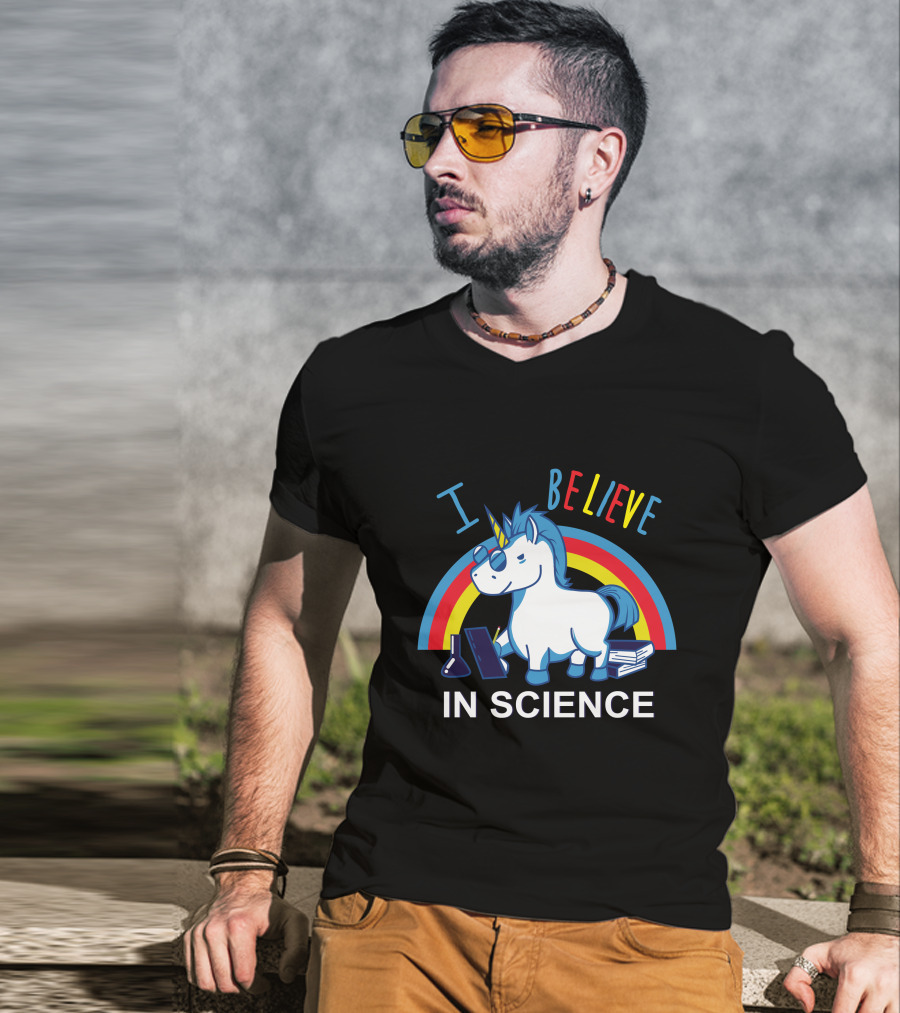 I Believe In Science Unicorn Rainbow Lab Glasses T-Shirt
