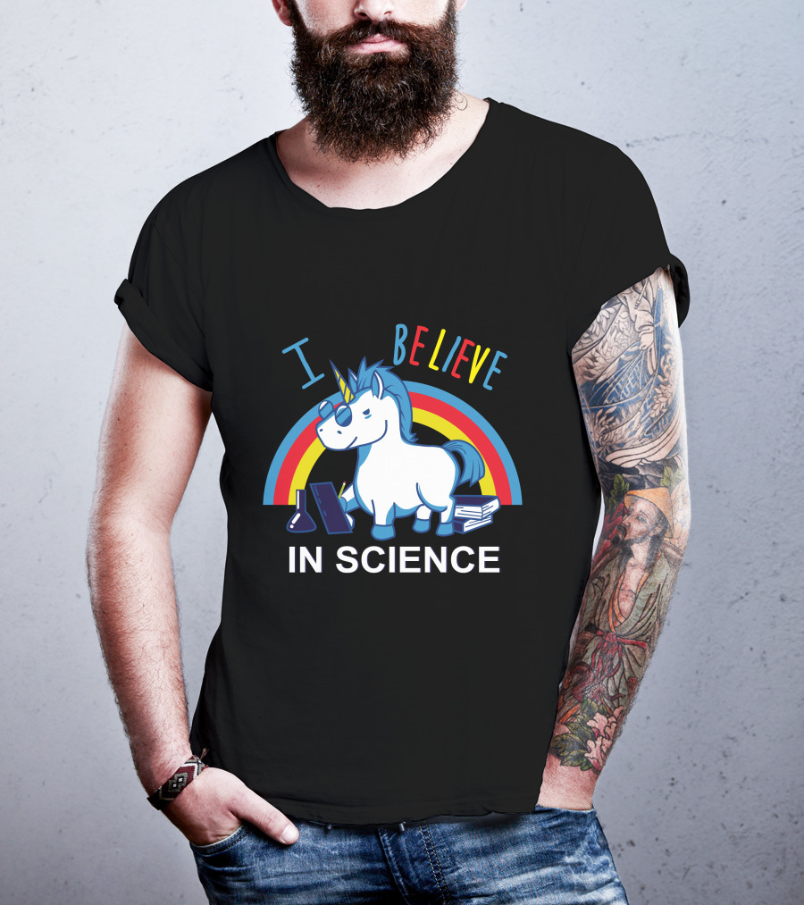 I Believe In Science Unicorn Rainbow Lab Glasses T-Shirt