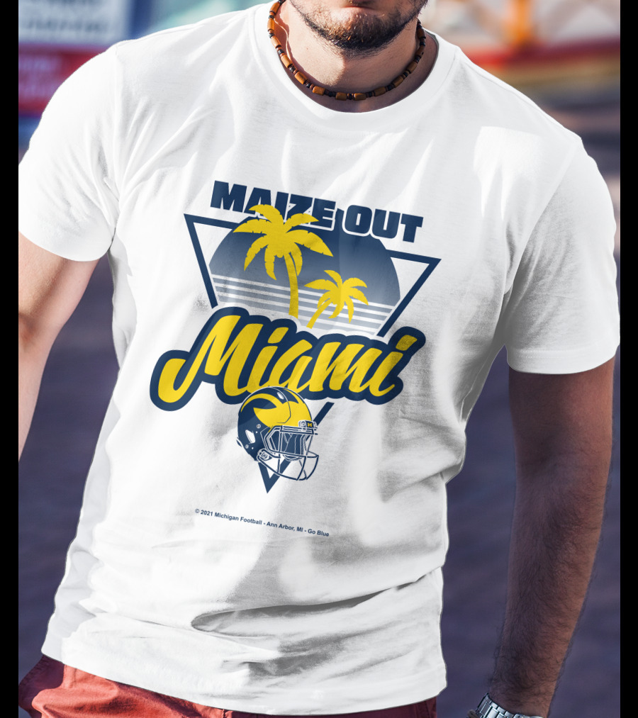 Maize Out Miami Michigan Wolverines Football Palm Trees Helmet Ann Arbor Go Blue T-Shirt