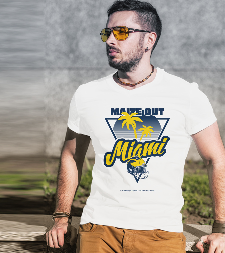 Maize Out Miami Michigan Wolverines Football Palm Trees Helmet Ann Arbor Go Blue T-Shirt