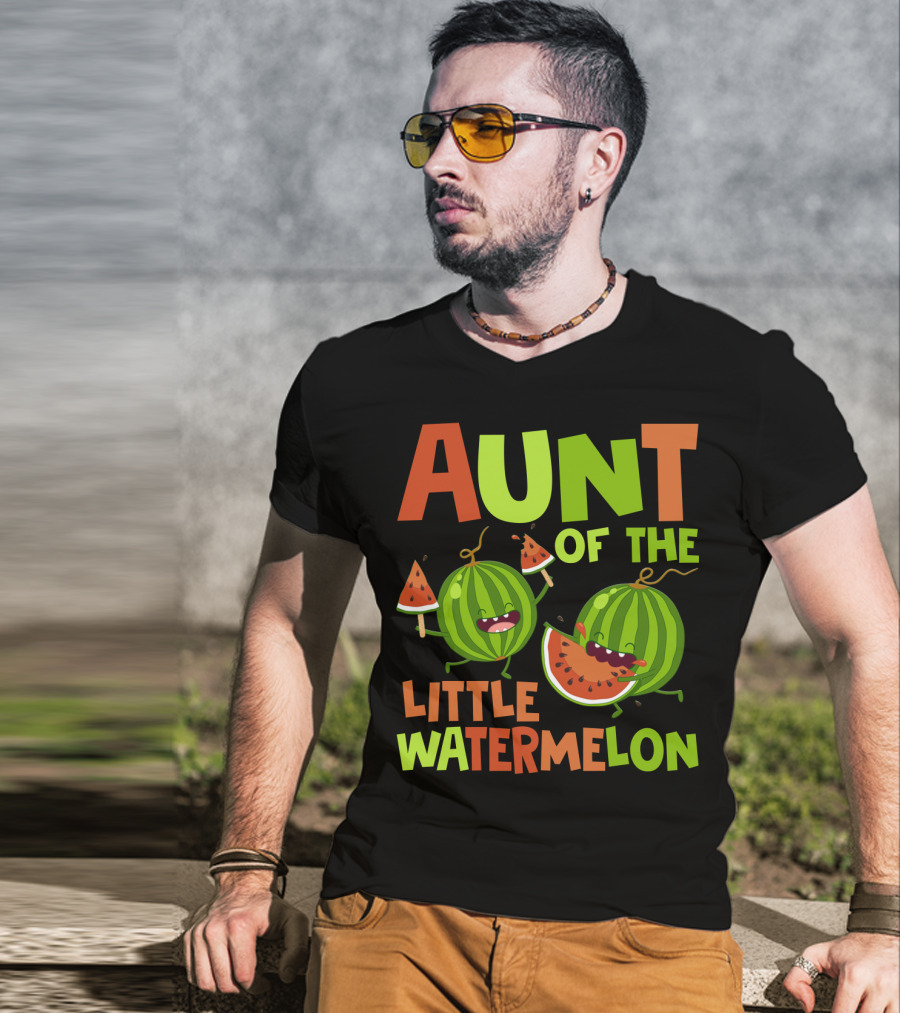 Aunt Of The Little Watermelon Funny Birthday Family T-Shirt