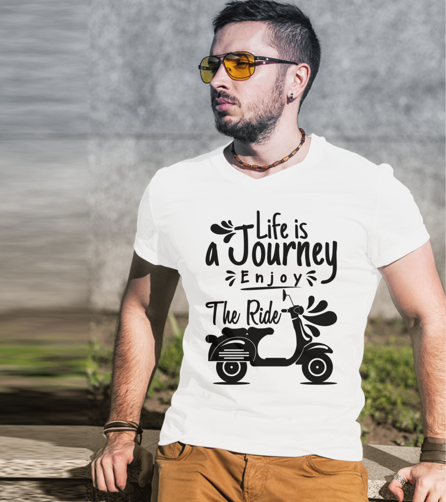 Life Is A Journey Enjoy The Ride Vespa Scooter Motif T-Shirt