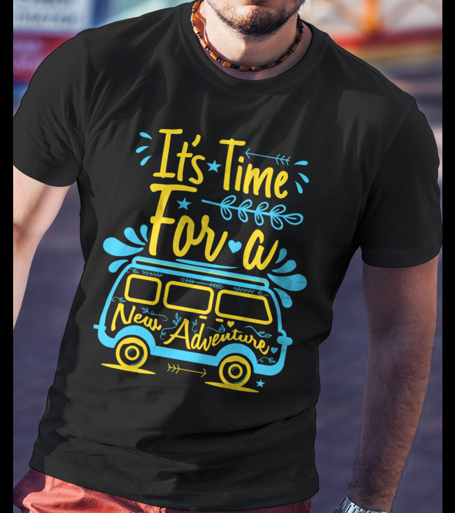 It's Time For A New Adventure With Camper Van Graphic And Arrows T-Shirt