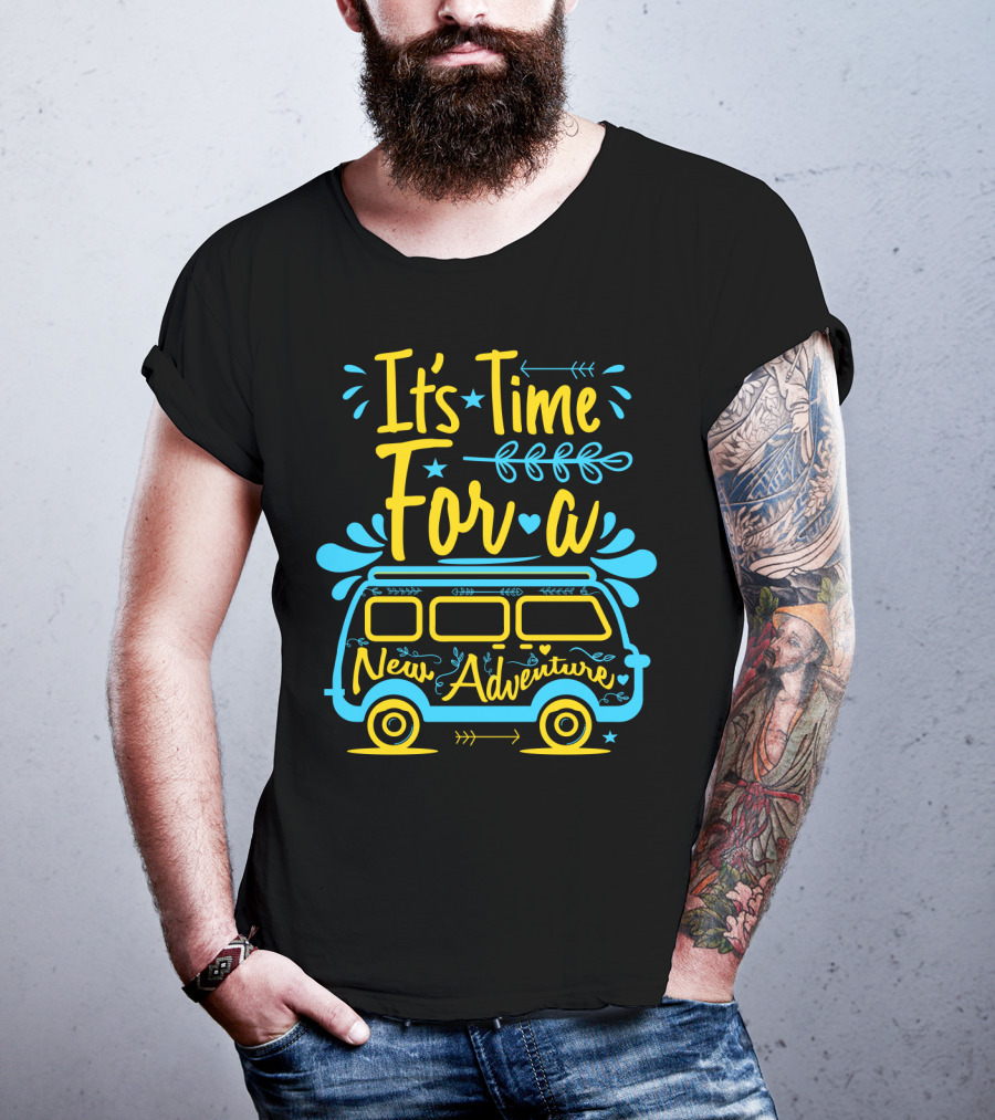It's Time For A New Adventure With Camper Van Graphic And Arrows T-Shirt