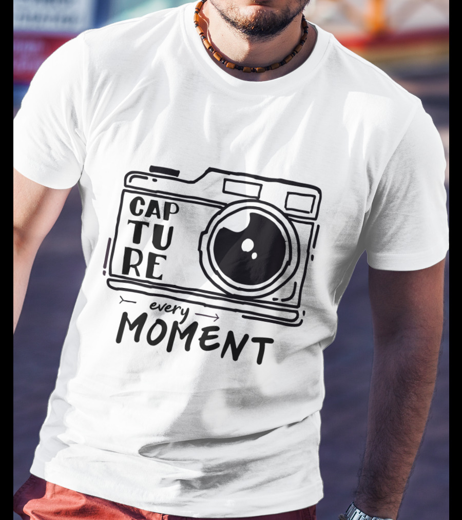 Capture Every Moment Camera Drawing Typography T-Shirt