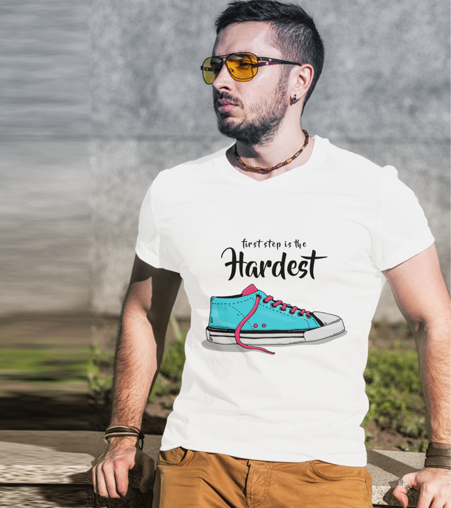First Step Is The Hardest Blue Sneaker T-Shirt