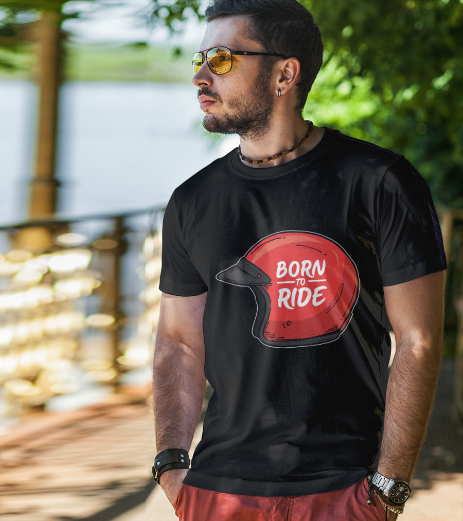 Born To Ride Retro Red Motorcycle Helmet T-Shirt
