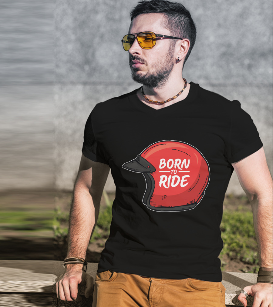 Born To Ride Retro Red Motorcycle Helmet T-Shirt