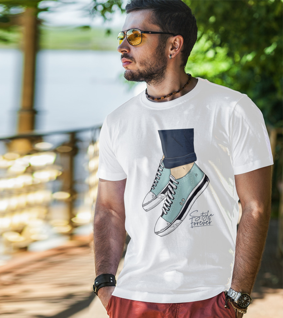 Style Is Forever Light Blue Sneakers Illustration With Classic Laced T-Shirt