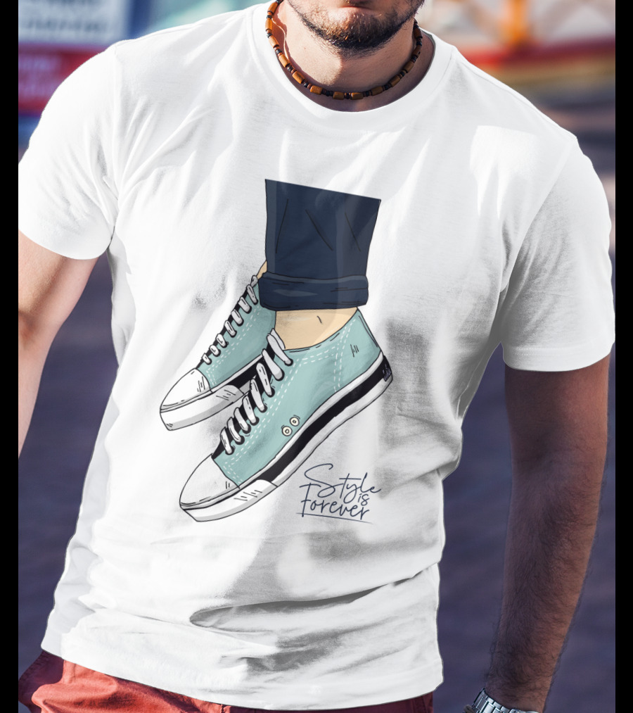 Style Is Forever Light Blue Sneakers Illustration With Classic Laced T-Shirt
