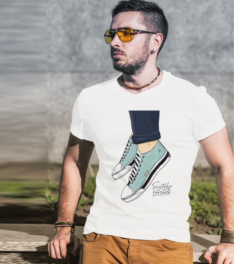 Style Is Forever Light Blue Sneakers Illustration With Classic Laced T-Shirt