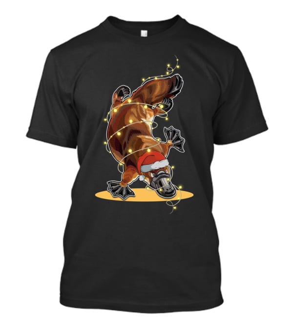 Christmas Lights Platypus Santa Hat Holiday Festive Decor T-Shirt