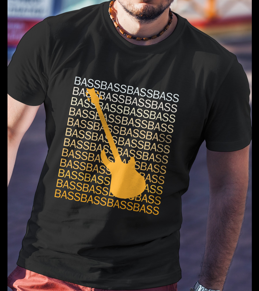 Bass Guitar Silhouette With Repeated Bass Text T-Shirt