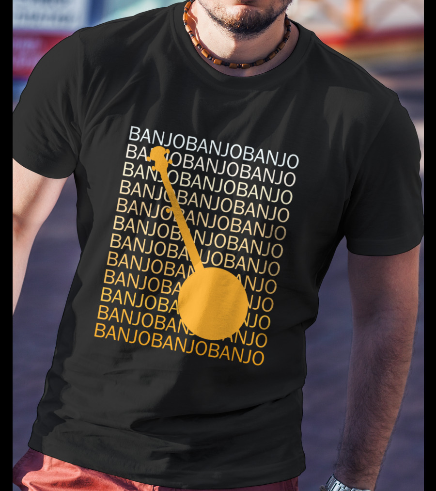 Banjo Repetition With Bold Orange Silhouette Highlight T-Shirt