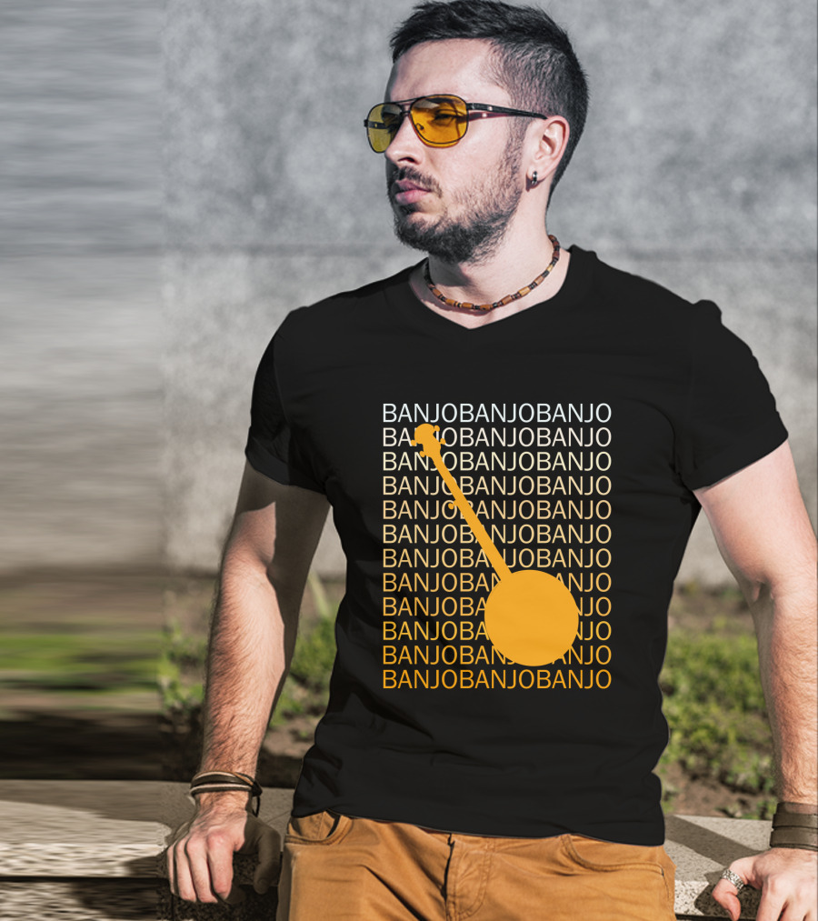 Banjo Repetition With Bold Orange Silhouette Highlight T-Shirt