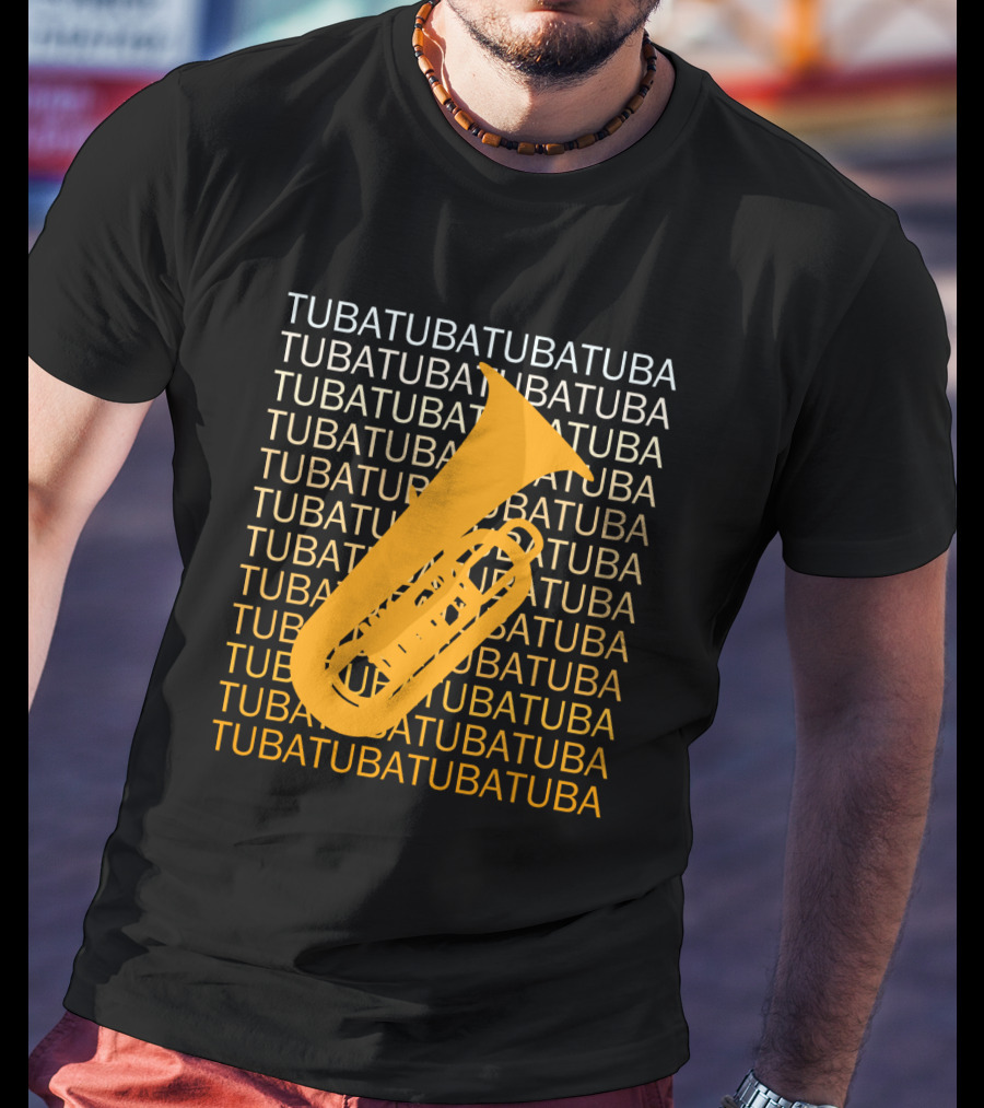 Tuba Repeated Text Pattern With Bold Tuba Image T-Shirt