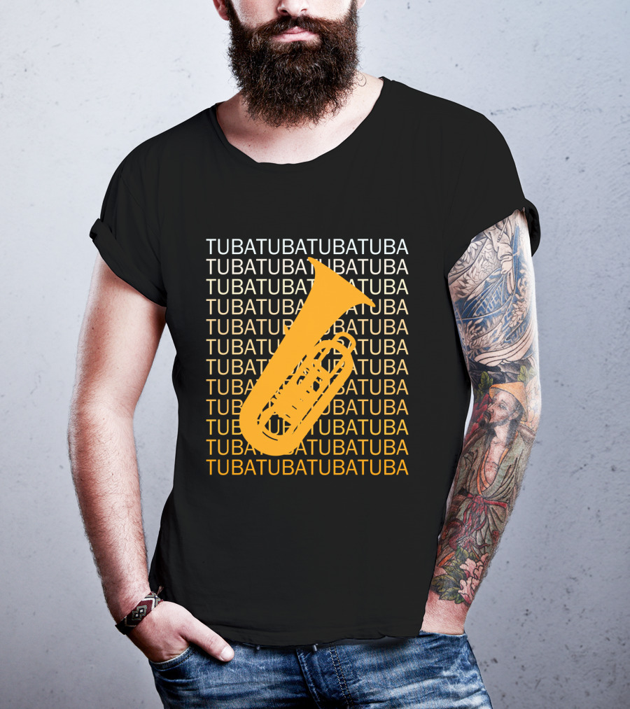 Tuba Repeated Text Pattern With Bold Tuba Image T-Shirt