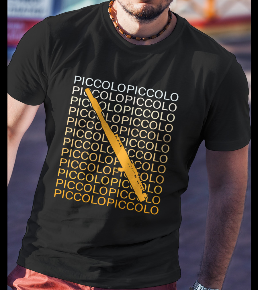 PICCOLO Word Pattern With Diagonal Orange Piccolo T-Shirt