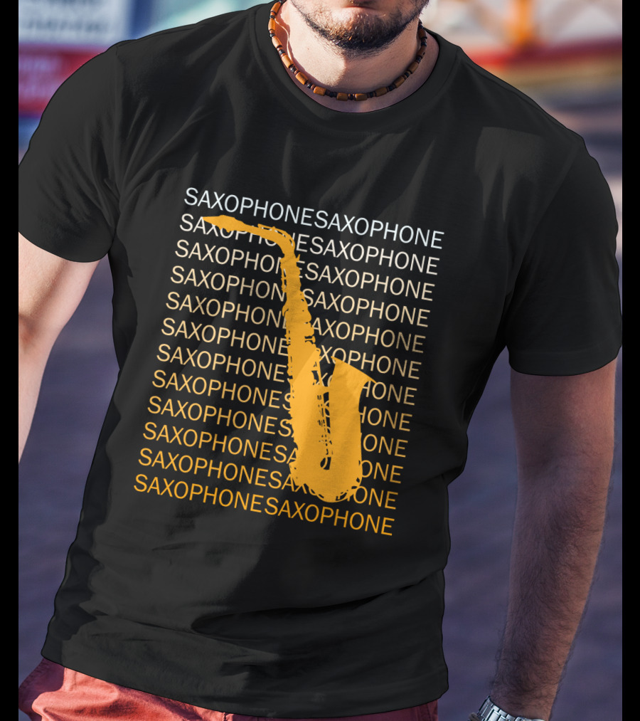 Saxophone Repeated Pattern With Bold Orange Saxophone Highlight T-Shirt