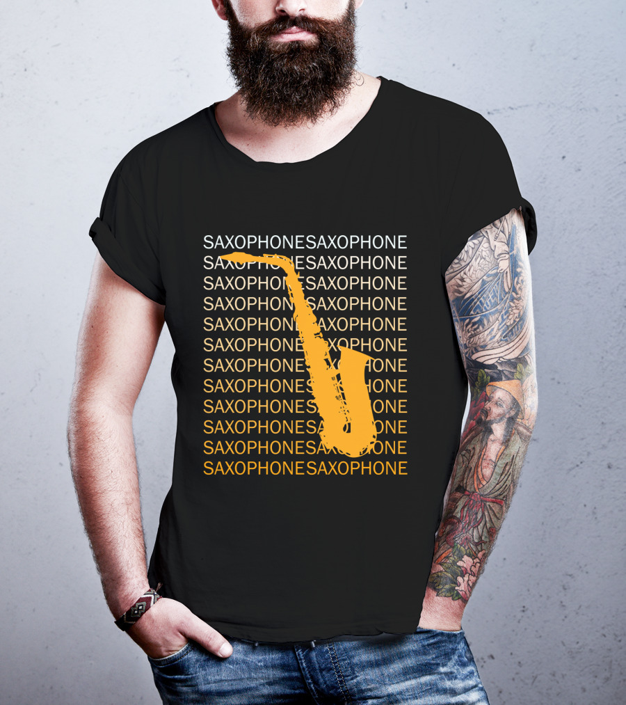 Saxophone Repeated Pattern With Bold Orange Saxophone Highlight T-Shirt