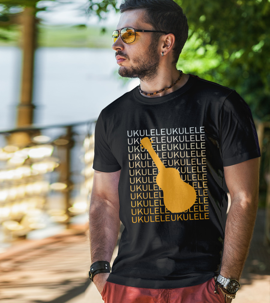 Repeating Ukulele Text With Orange Ukulele T-Shirt