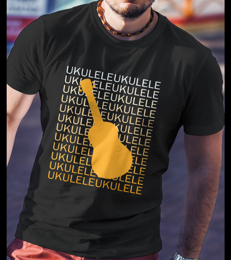 Repeating Ukulele Text With Orange Ukulele T-Shirt
