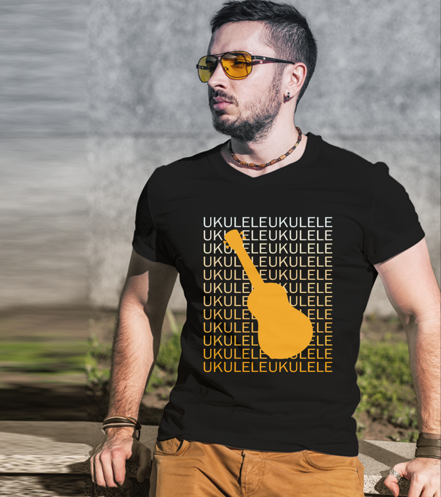 Repeating Ukulele Text With Orange Ukulele T-Shirt