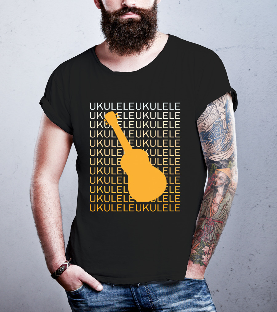 Repeating Ukulele Text With Orange Ukulele T-Shirt