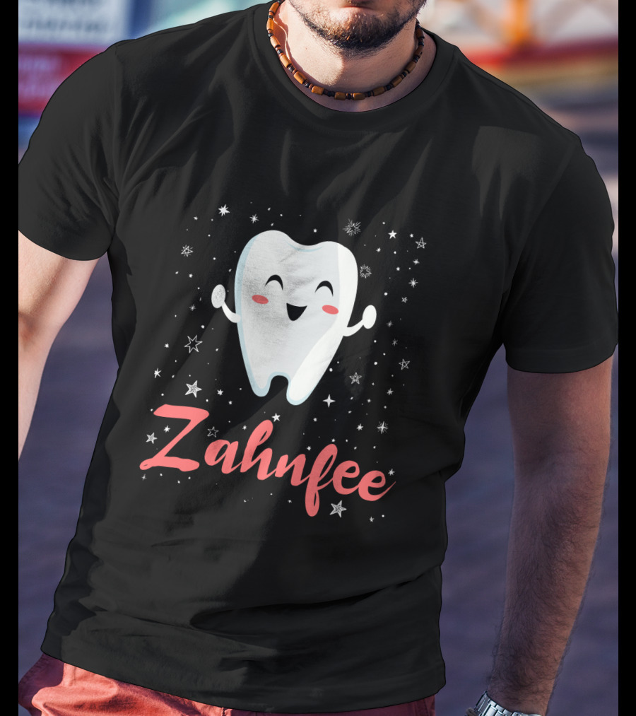 Fasching Kostüm Zahnfee Mit Fröhlichem Zahn Und Sternenhintergrund T-Shirt