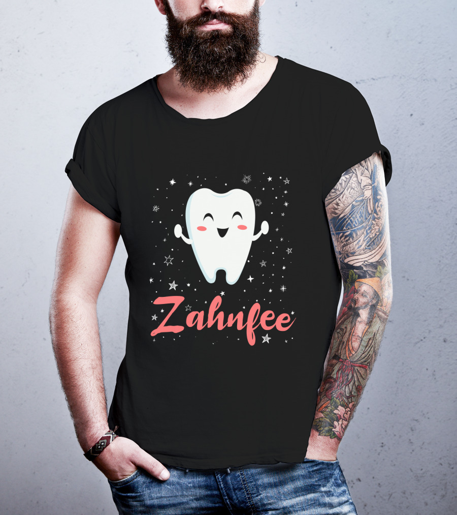 Fasching Kostüm Zahnfee Mit Fröhlichem Zahn Und Sternenhintergrund T-Shirt
