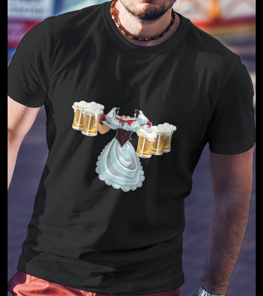 Dirndl Fraulein Oktoberfest Costume With Beer Mugs T-Shirt