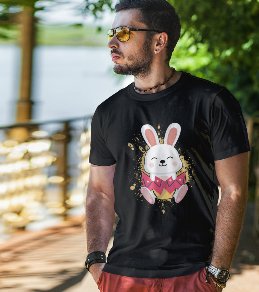 Funny Bunny Easter Rabbit In Colorful Egg Burst T-Shirt