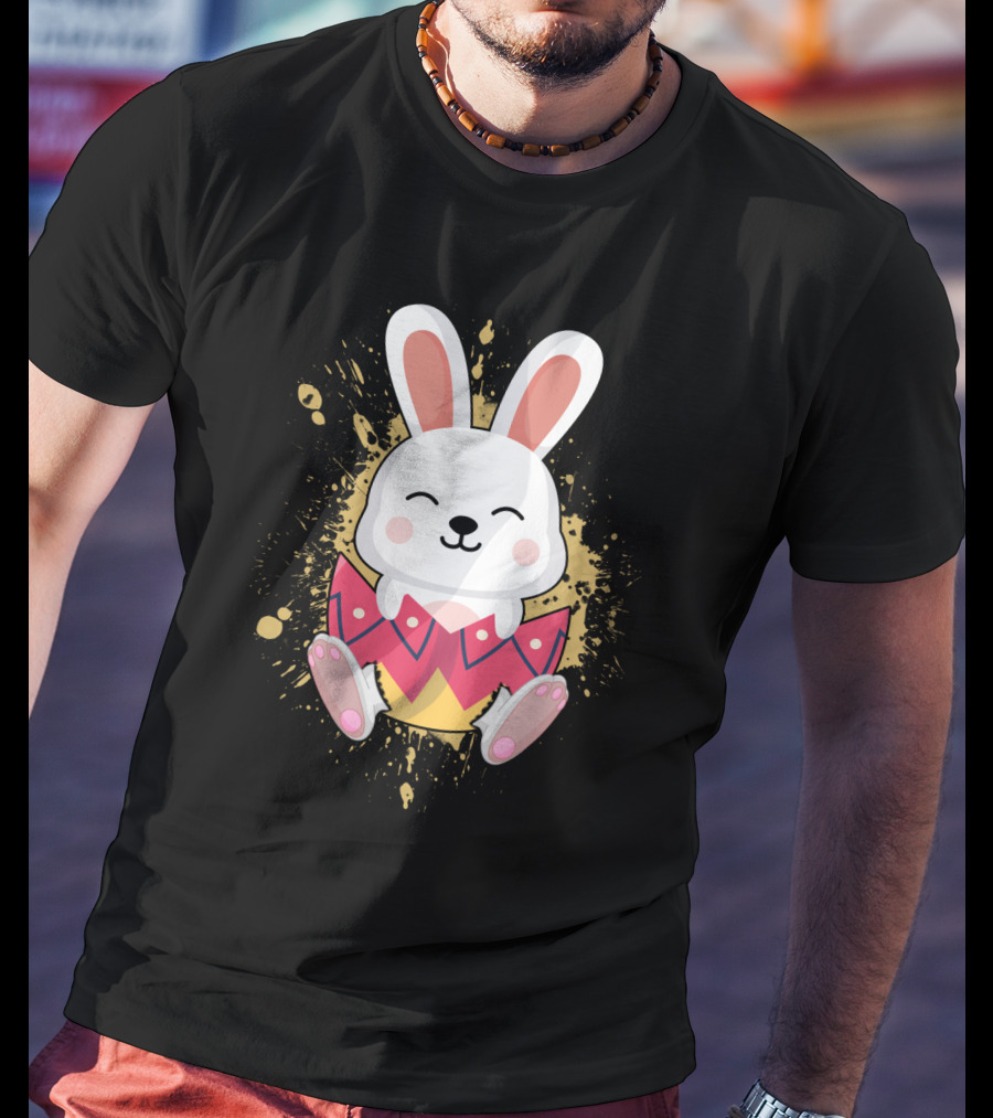 Funny Bunny Easter Rabbit In Colorful Egg Burst T-Shirt